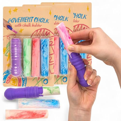 MIJOMA Set di 3 gessetti da pittura da strada, con supporto, 3 gessetti in marmo su blister, 9 gessetti XXL e 3 supporti per bambini, mix di colori