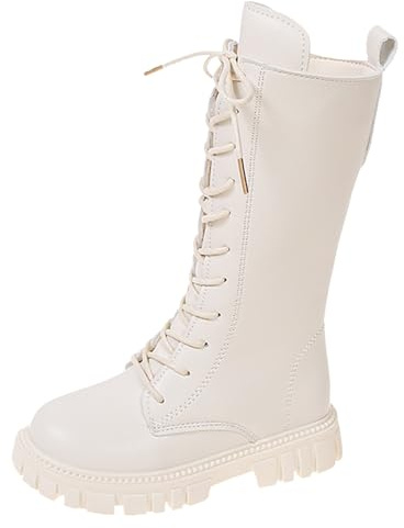 Generisch Scarpe per bambini Stivali piatti alla moda con suola morbida e comoda per bambini, stivali da principessa, stivali invernali per ragazzi 35, bianco, 30 EU