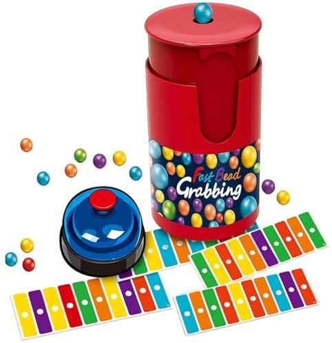 Set da gioco Bingo Match Color, gioco veloce di raccolta perline con 90 perline in ABS e 5 carte, 1 campanello e barattolo per perline, per famiglie/feste da 2-4 giocatori