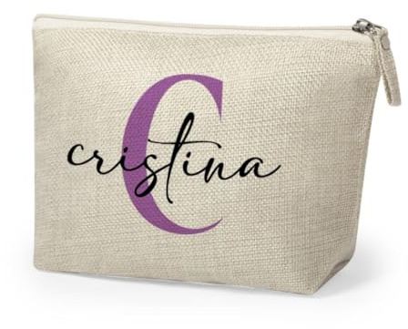 DEREGALOOS Neceser Personalizado con Nombre. Poliéster Beige Suave con Cremallera. Diseños con Nombre Foto o Frase Divertida. Organizador Ligero para Viaje Aseo (Inicial Y Nombre)