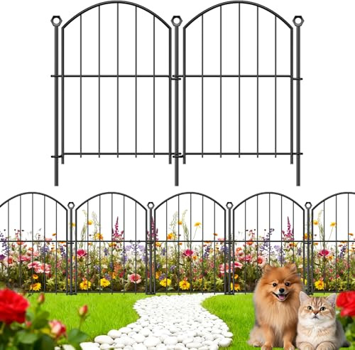 Decorative Garden Fence, 17in (H) x 30ft(L) No Dig Fence | Animal Barrier for Dog, Arched Flower Bed Edging Ornamental Wire Border Fencing