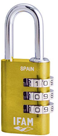 IFAM - Lucchetto a Combinazione Col Combi, 30 mm, Colore Giallo, Massima Sicurezza, Ideale per Valigie e Armadietti della Palestra o della Scuola, con Chiave e Più di 1.000 Combinazioni, Leggero
