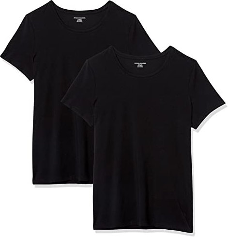 Amazon Essentials Damen T-Shirt mit kurzen Ärmeln und Rundhalsausschnitt in normaler Passform, 2er-Pack, Schwarz, XL