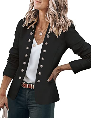 GRAPENT Women's Business Casual Buttons Pockets Open Front Blazer Suit Cardigan Black Size X-Large (US 16-18)