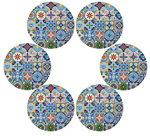 xigua Round Placemats Set of 6,Moroccan Tile Mosaic Table Place Mats,Easy Clean Heat & Stain Resistant Non-Slip Washable Kitchen Placemats