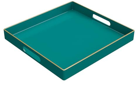 MAONAME Bandeja Decorativa Verde con Asas, Bandeja Cuadrada de plástico para Mesa de café otomana, baño, Cocina, 13 x 13 x 1.57 Pulgadas