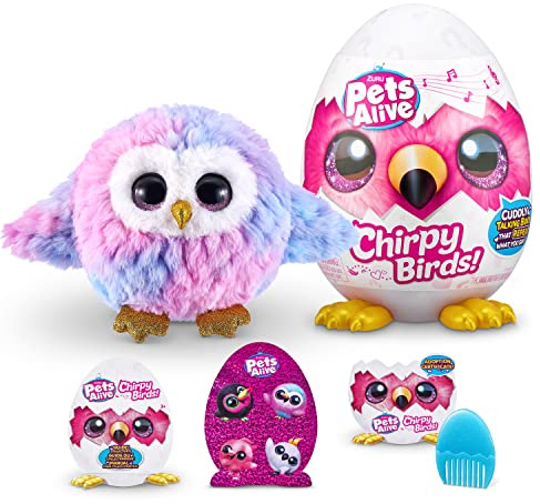 Pets Alive Chirpy Birds - Mascotas de Juguete interactivas Sorpresa con Habla electrónica y repetición, búho