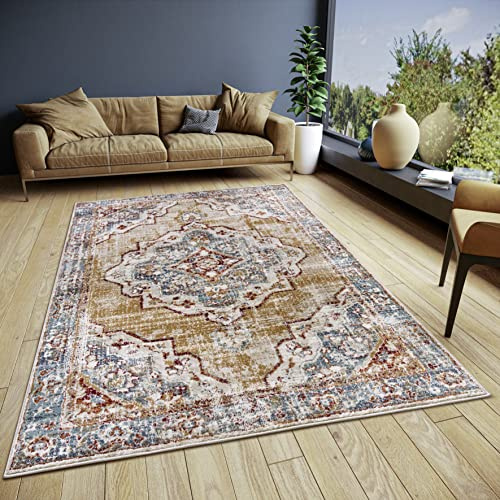 HANSE Home Strozzi Tapis Oriental Classique tissé serré avec Ornements Look Vintage à Poils Courts Doux pour Chambre à Coucher, Salle à Manger, Salon, Beige/Bleu, 160 x 235 cm