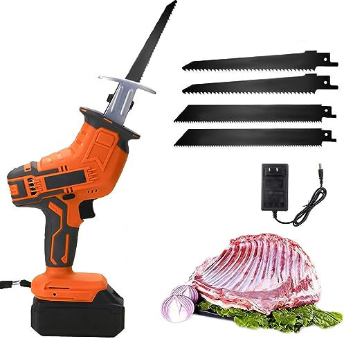 Cordless Bone Saw Machine, Cordless Reciprocating Saw, Butcher Cutting Machine with Rechargeable Battery, Electric Hand Saw Meat Cutter, for Bone/Meat/Wood/Metal/PVC Cuting,2Battery