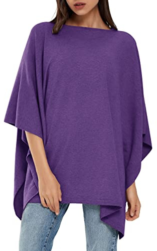 PULI Maglione da donna elegante in viscosa lavorato a maglia, con poncho, viola., Taglia unica
