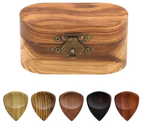 SWTHM Gitarrenplektren aus Holz, 5 Stück und Etui, Holz-Gitarrenplektren für Akustik-, Elektro-, Bass-, Banjo-, Ukulele-, Mandoline