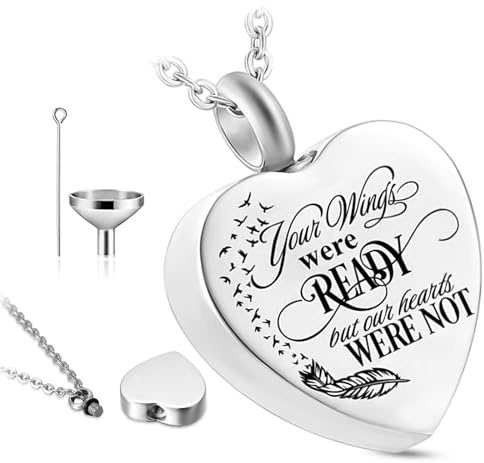 QESSUVNC Ashes Necklace Keepsake Locket, Personalised Urn Necklace for Ashes, Stainless Steel Cremation Jewellery (Heart)