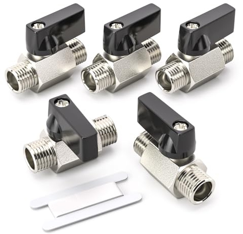 Bwintech 5 Piezas 3/8 BSP Macho x Macho Latón Niquelado Mini Válvula de Bola Válvula de Cierre