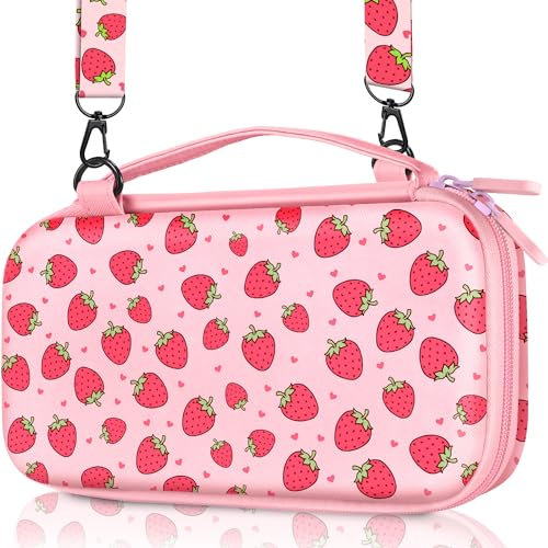 Phonebliss Carry Case for Nintendo Switch/Switch OLED Travel Carrying Cases Hard Shell Protective Cover Strap Strawberry Cute Boys Girls Accessories Storage Bag for Nintendo Switch 2017/Oled 2021