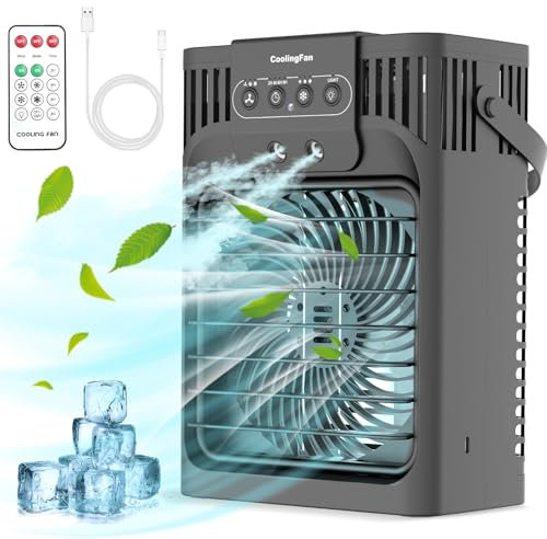 Climatiseur Mobile,MiNi Climatiseur Mobile Silencieux Portable, Refroidisseur D'air 4 en 1, 3 Vitesses, Fonction De Synchronisation,Adapté Au Camping De Bureau De Chambre à Coucher (noir)