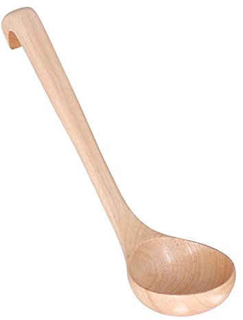 Uadme Handmade Wooden Soup Ladle,Long Handle Wooden Soup Spoon for Porridge and Hot Pot, Large Oil Spoon with Hook, 30 cmNaturally Wood