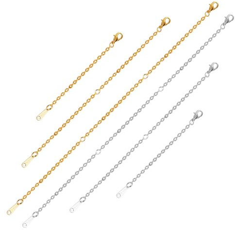 L0famy 6pcs Necklace Extender,3 Sizes Silver and Gold Chain Extenders Jewelry Extenders with Spring Buckle Chain Extension 2.8 / 4.9 / 6.88 for Necklaces Chokers Braclets Anklets