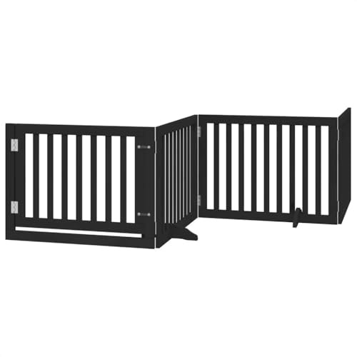 vidaXL Hundgrind med dörr vikbar 6 paneler svart 480 cm poppel, husdjursgrind, hundgrind för trappor, valpgrind för trappor, hundgrind med dörr