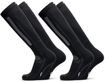 DANISH ENDURANCE Merino Wool Ski Socks, Cushioned Ski & Snowboard Socks, Thermal Knee-High Winter Socks, 2 Pack, Black/Dark Grey 2-Pack, 6-8