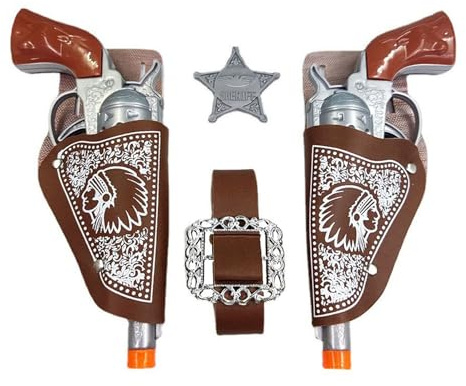 Pistola da cowboy, cintura da cowboy per bambini, 6 pezzi, accessori per costume da cowboy, con cavezza e cintura, distintivo a cinque punte, per carnevale, Halloween, feste a tema, cosplay