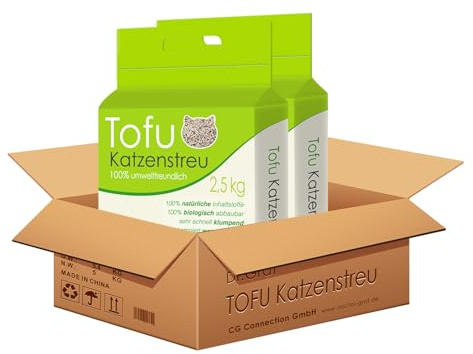 Dr. Graf Tofu kattströ, 100 % naturlig, innovativ klumpströ, luktfri, helt vattenlöslig, biologiskt nedbrytbar, dammfri, extremt absorberande och snabbtorkande (2 x 2,5 kg)