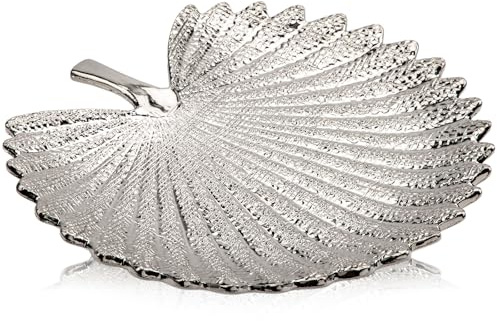 Silver Leaf Decorative Serving Tray for Table Centerpiece – 12 Ceramic Leaf-Shaped Trinket Dish, Candle Tray, Vanity Organizer, Coffee Table Decor, Modern Glam Home Decor, Gifts for Women