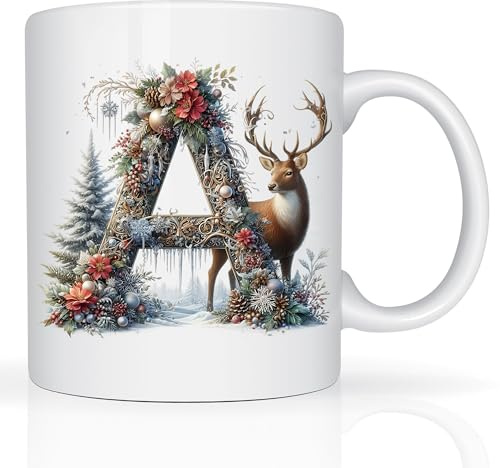 Star Online Personalised Christmas Mug Custom Printed Intial Mug 11oz Ceramic Coffee Cup Xmas Eve Secret Santa Gifts Fo Kids, Family & Friends (Ice Alphabet A to Z)