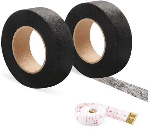 ZTVOWTO 2 Piezas Cinta Dobladillo Plancha, Cinta Termoadhesiva Ropa, Fliselina Doble Cara para Faldas, Cojines, Vaqueros y Cortinas, 2cm de Ancho * 24 Metros de Largo con Cinta Métrica(Negro)