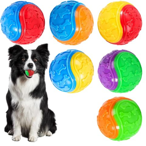 6Pcs Squeaky Dog Chew Ball Toy for Pet Training Promote Dog Training | Indestructible Interactive Teeth Cleaning Dog Chew Toys