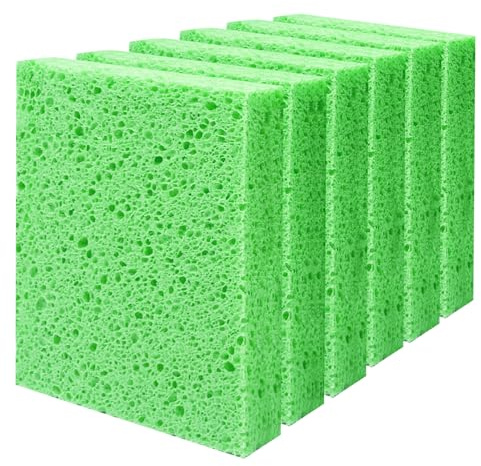 Esponjas de celulosa, tamaño grande de 4 x 6 pulgadas, esponja de cocina resistente, limpia la suciedad resistente sin rayar las almohadillas de limpieza de cocina, bricolaje ecológico desplegable