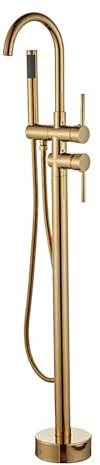 SdaryWare Mitigeur Bain-Douche sur Pied chromé, 2 Fonctions, raccordement Mural, Eau Chaude et Froide, robinetterie sur Pied pour Baignoire, Montage au Sol, chromé(Gold)
