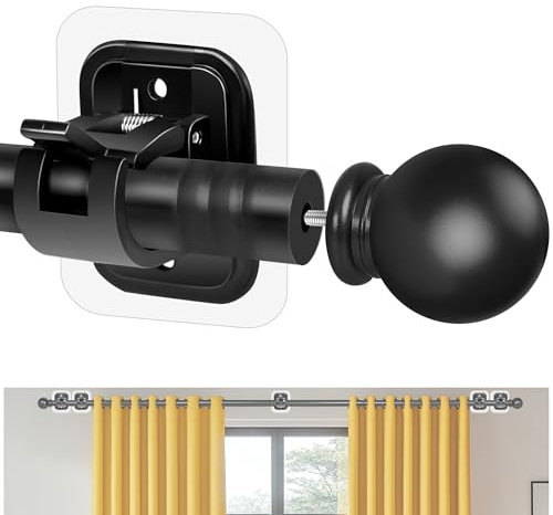 Gardinenstange halterung Ohne Bohren 77-225 cm, Vorhangstange ohne Bohren, Ausziehbar gardinenstangenhalter Schwarz, curtain rod Edelstahl, Schlafzimmer, Wohnzimmer, Küche, Badezimme, und Wohnmobil