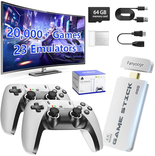 Retro Gaming Console, Retro Gaming Stick Pro with 20,000+ Classic Game and 23 Game Emulators, Plug & Play 4K HDMI Output Game Console Stick with 2 Pack 2.4G Controllers