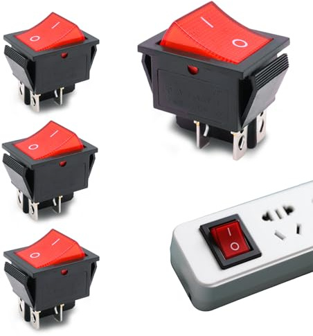 ONGNIUU 4 Unidades Interruptor Basculante ON/OFF - 16A 250V~ Luz Roja, 6 Terminales DPST para Aplicaciones Industriales y Eléctricas