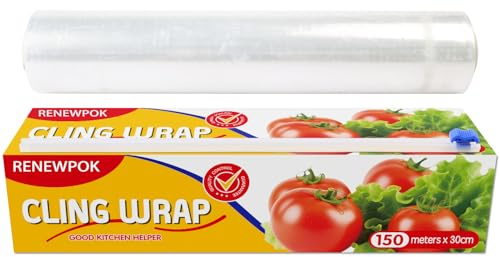 Pellicola trasparente per alimenti, 30 cm x 150 m, con taglierina scorrevole, senza BPA, in plastica trasparente per alimenti