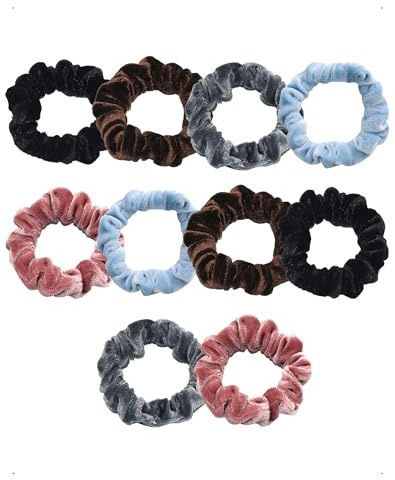 SanKristo Lot de 10 Chouchous Velours Femmes Petit Elastique Cheveux Doux Sans Dommage Chouchou Luxueux Élégant Rétro Accessoire Sleepy Hair Tie Cadeau Queues Cheval Fille, Rose/Noir/Bleu/Marron/Gris