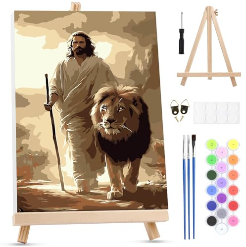 MXJSUA Jesús León Pintar por Numeros Adultos con Marco, DIY Cuadros para Colorear por Números Lienzos, Pintura Acrilica Manualidades Adulto Decoracion Hogar Pared, 20x30cm