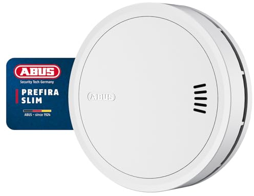 ABUS Rauchmelder Prefira Slim - Q-Label zertifizierter, extra Flacher Melder mit 10-Jahres-Batterie, Fehlalarmreduzierung, 2-LED-Raucherkennung - Klebemontage und Magnethalterung
