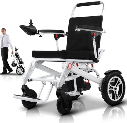 Silla de Ruedas Eléctrica Plegable, Ligera Silla Ruedas Electrica Aluminio Mayores, Autonomía de 24 km, Velocidad de 8 km/h, Motores Duales de 500 W, Todo Terreno Para Interior/Exterior