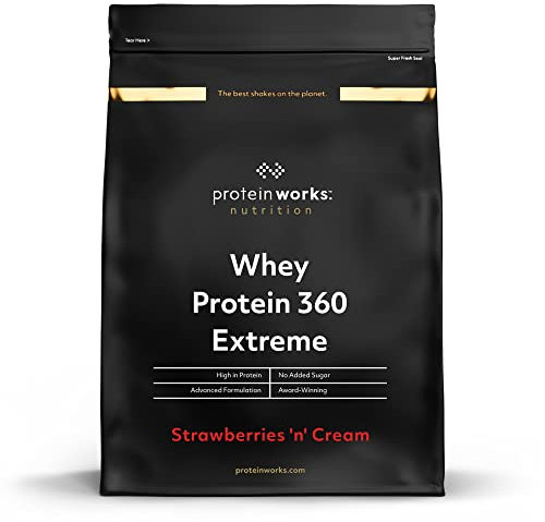 The Protein Works - Proteine Whey 360 ​​Extreme in Polvere - Panna e Fragole - Frullato Ad Alto Contenuto Proteico - Con Glutammina, Vitamine e Minerali - 1,2kg