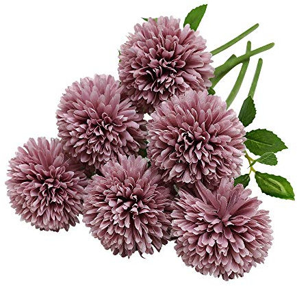 Tifuly Künstliche Hortensie Blumen, 11 Zoll Seide Pompon Chrysantheme Kugel Blumen für Hausgarten Party Büro Dekoration, Braut Hochzeitssträuße, Blumenschmuck, Mittelstücke(6 Stück,Rosa Lila)