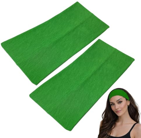 WESTEND CHOICE Extra Wide Headbands 11cm Plain Stretchy Kylie Head Band 2 Pack Unisex Bandeau Headbands for Women & Men Soft Hairbands Yoga Bandana Headband (Green)
