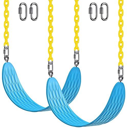 BeneLabel 2pcs Swing Seat, Kids Swing Soft Plastic Swing Indoor/Outdoor Child Tree Swing Board with Adjustable 180cm Metal Chain for Toddler/Baby/Teens/Adult, Blue U Shape / 600lbs