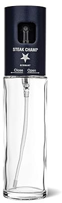 Steakchamp Öl-Sprühflasche, 100 ml: Ölzerstäuber aus Glas zum selbst Befüllen, für Öl, Essig oder Zitronensaft, mit Anti-Clog-Filter