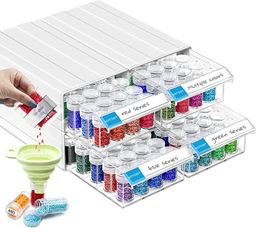 ARTDOT 4 Set Diamond Painting Aufbewahrungsbox, Stapelbare 128 Stück 5D Diamant Painting Zubehör mit Trichter Stickers