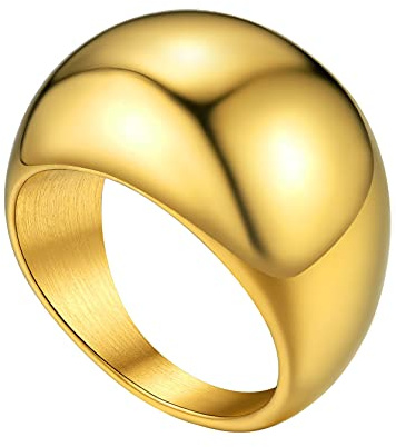 Bague Homme Gros Jonc Acier Inoxydable Anneau Garçon Jonc Femme Pouce Main Mariage Amitié Punk Doré-16mm Bijoux Cadeau Anniversaire Sain Valentin Noël