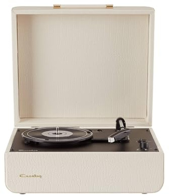 Crosley Mercury Portable Turntable - Bluetooth Record Player, 3-Speed Suitcase Vinyl Player, Home Turntables for Vinyl Records, Built in Stereo Speakers & Bluetooth Receiver, AUX Input, Cream