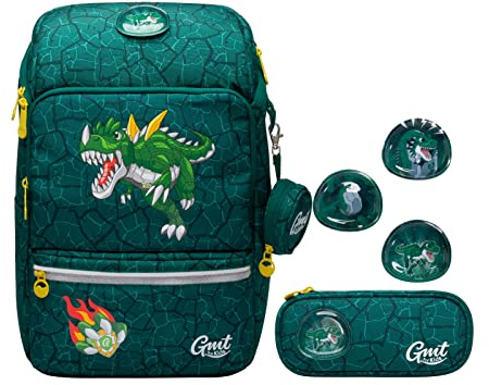 GMT for Kids Ergonomischer Schulranzen Set 4-teilig Ultraleichte Schultasche Mädchen Junge Kinder Schulrucksack Grundschule Schultaschen 1-4. Klasse Rucksack 22 L (Dinosausier)