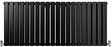 Designer Radiators 60 x 140cm Flat Panel Modern Central Heating Matt Black Horizontal Column Double Panel Wall Mounted Slimline Kitchen Living Room Bathroom Commercial Cleaning Brush & Fixing Kit