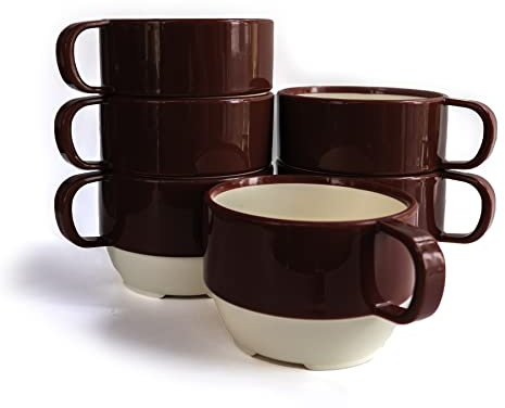 Sicaluya 11 oz Stackable Plastic Coffee Cups with Handle (6 Pack), Lightweight Party Cup for Kids & Adult & Elder, Dishwasher & Microwave Safe, Unbreakable Mug set for Water, Coffee, Milk, Juice, Tea